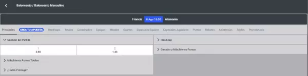 Mercado 1x2 - Ejemplo Baloncesto